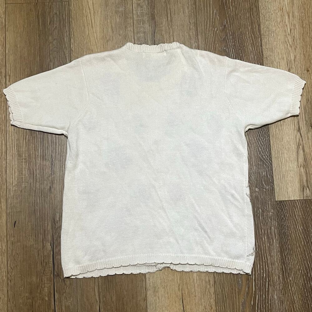 Vtg 90s Knit Cardigan Sweater SS Medium Floral Embroidery Cottagecore Grannycore - Picture 4 of 6